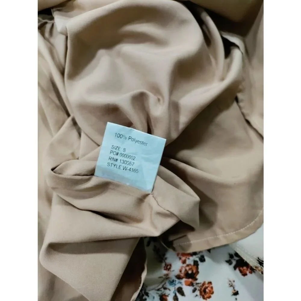 Begonia Puff Long Sleeve High Neck  Floral Print Hi-Low Dress Beige Womens Small - Picture 15 of 15